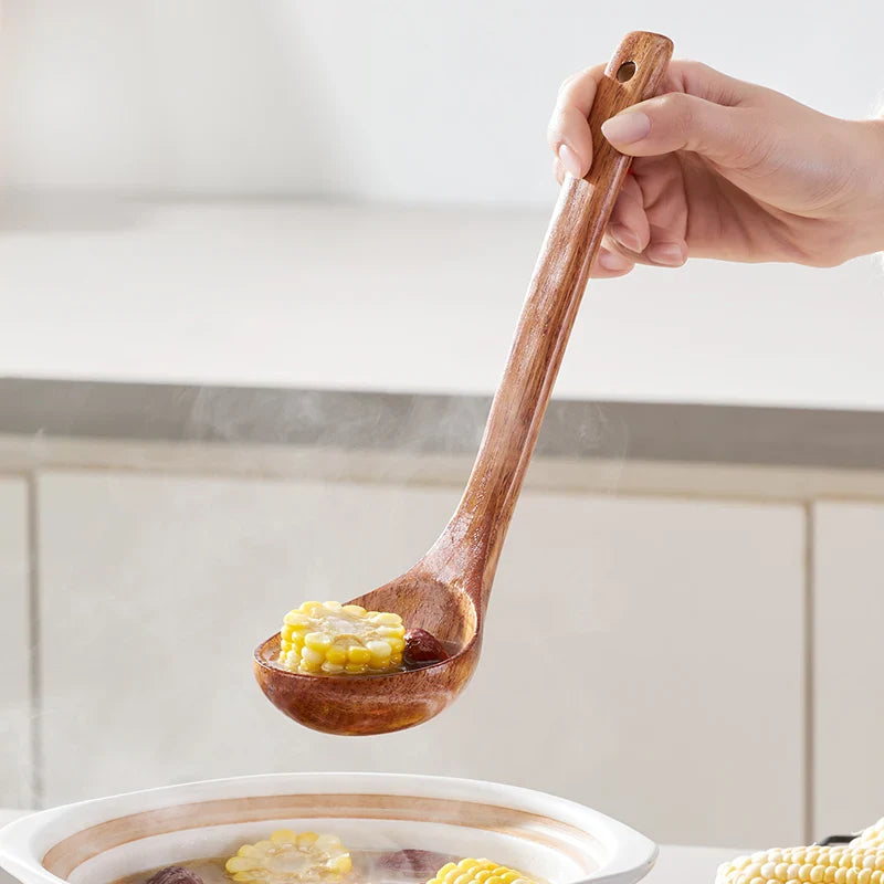 Afralia™ Natural Wood Spoon Set for Nonstick Cookware - Handmade Cooking Utensils