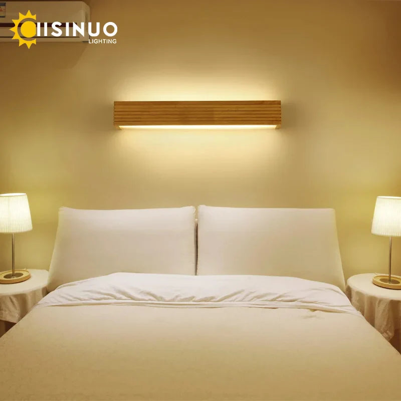 Afralia™ Nordic Wooden LED Wall Sconce for Bedroom, Living Room, Bathroom