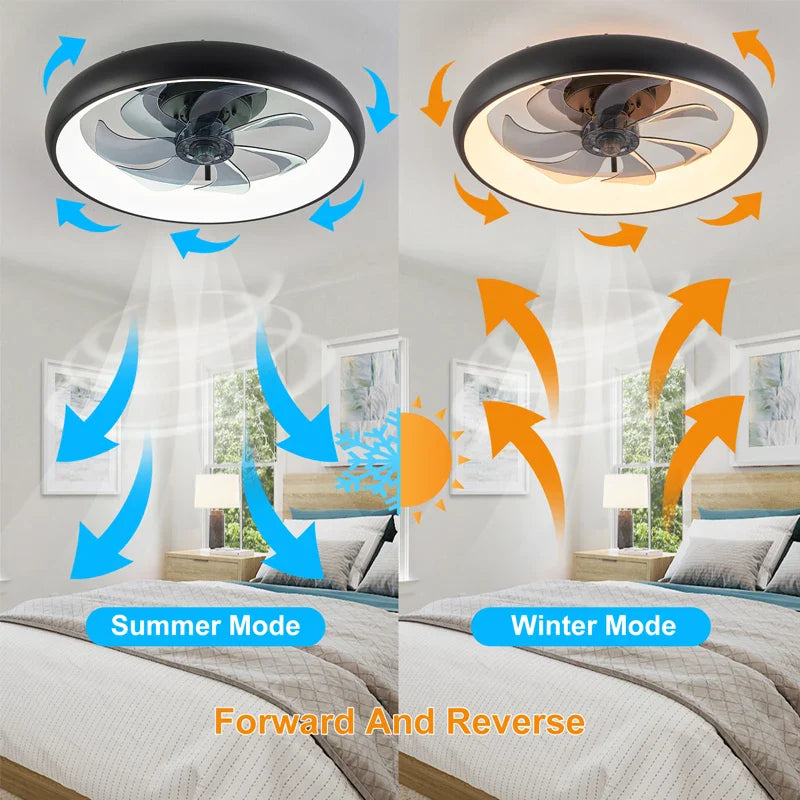 Afralia™ Modern Black LED Ceiling Fan Remote Chandelier with 6 Speeds & Timer
