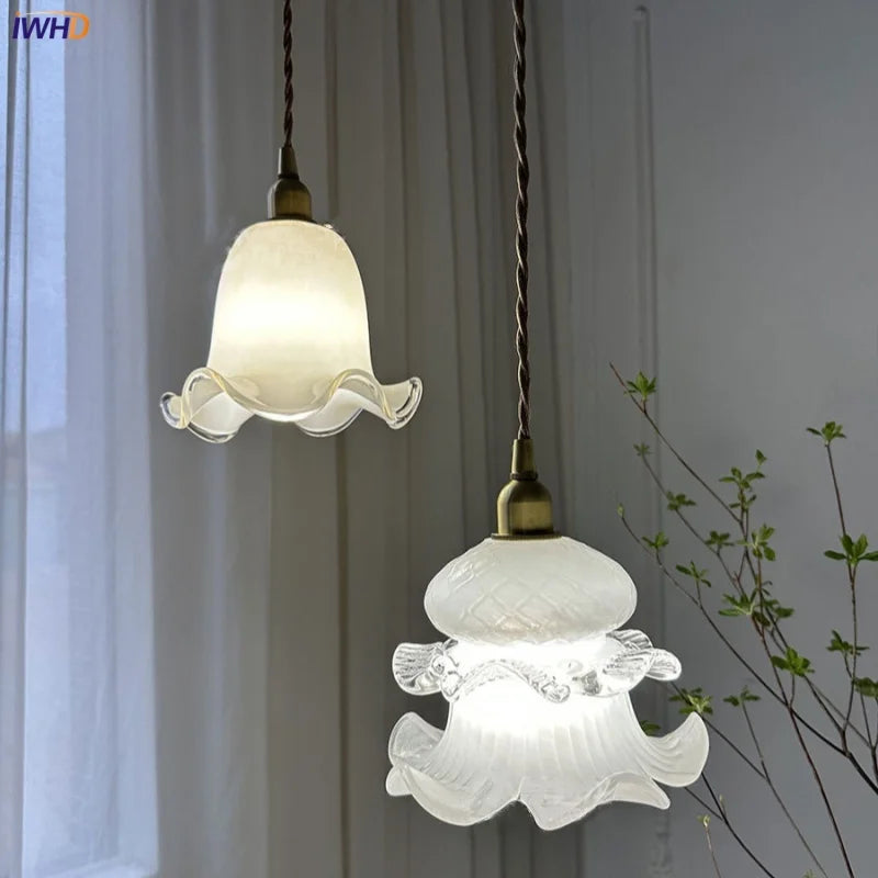 Afralia™ Flower Glass LED Pendant Light - Copper Socket Fixture for Home Decor