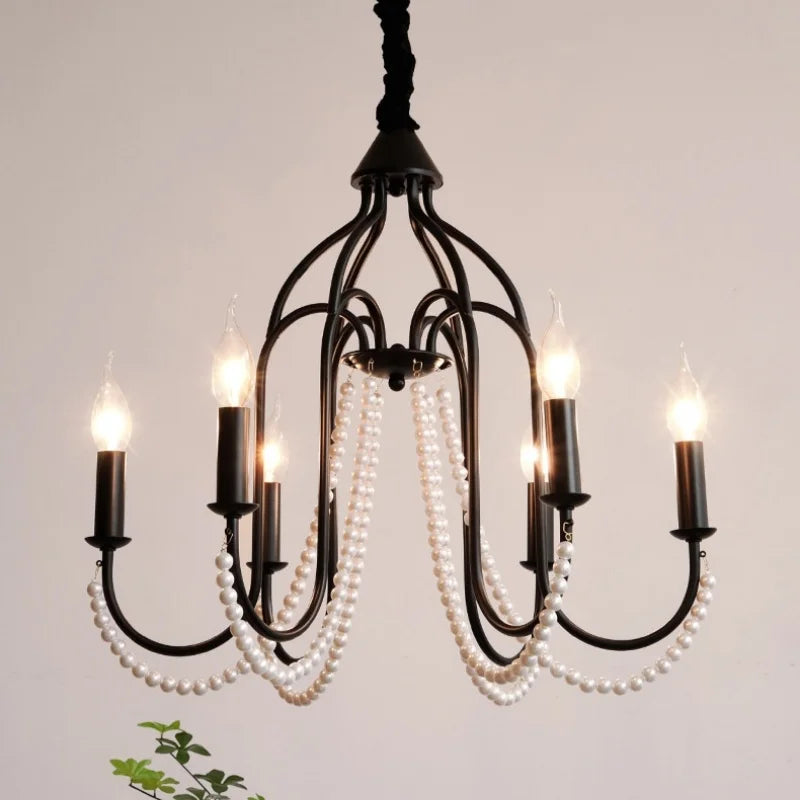 Afralia™ Black E14 Candle Chandelier: French Living Room Pendant Lighting for Home Decor