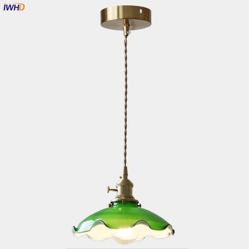 Afralia™ Green Glass Adjustable LED Pendant Lamp - Modern Nordic Hanging Light