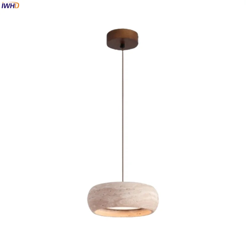 Afralia™ LED Pendant Lamp Yellow Travertine Adjustable Wabi Sabi Light
