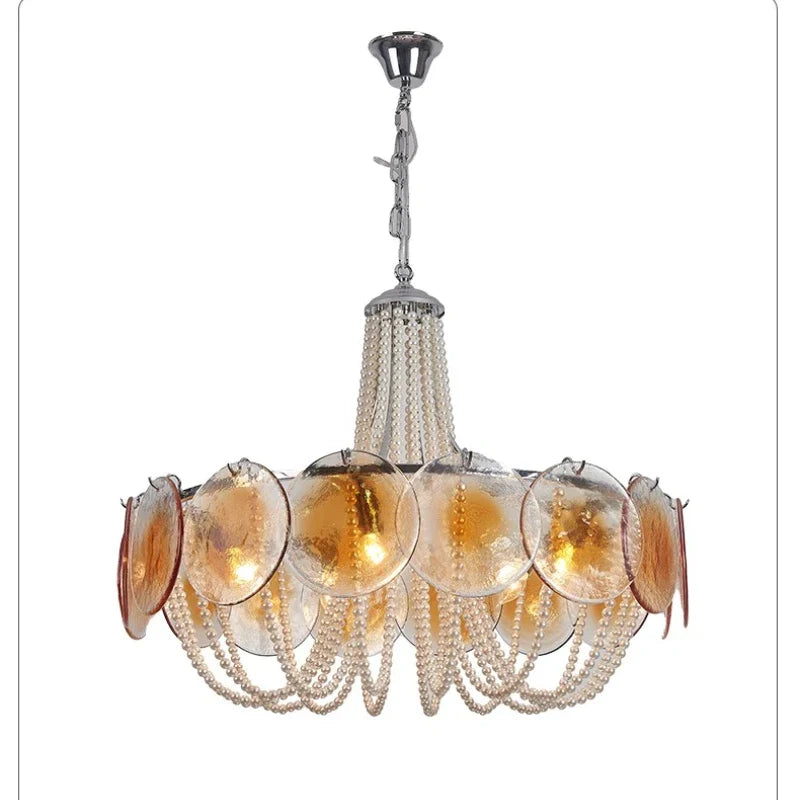 Afralia™ Pink Glass Pearl Chandelier: Modern Pendant Light for Living Room & Bedroom