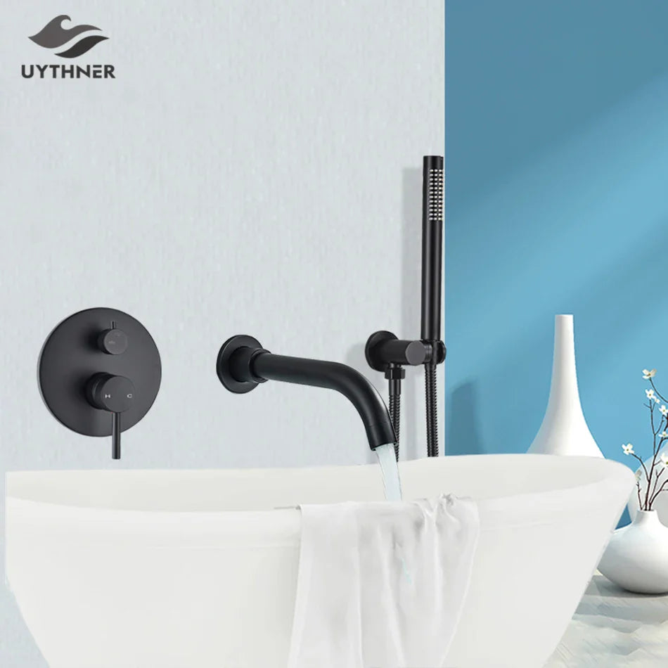 Afralia™ Dual Handle Bathtub Faucet Set with Hand Sprayer and Wall Mount Spout