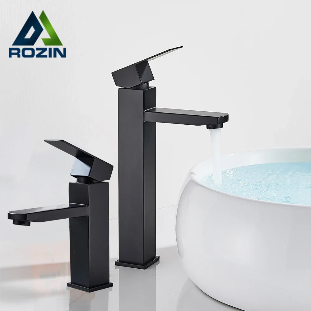 Afralia™ Matte Black Brass Bathroom Faucet Deck Mounted Basin Mixer Tap