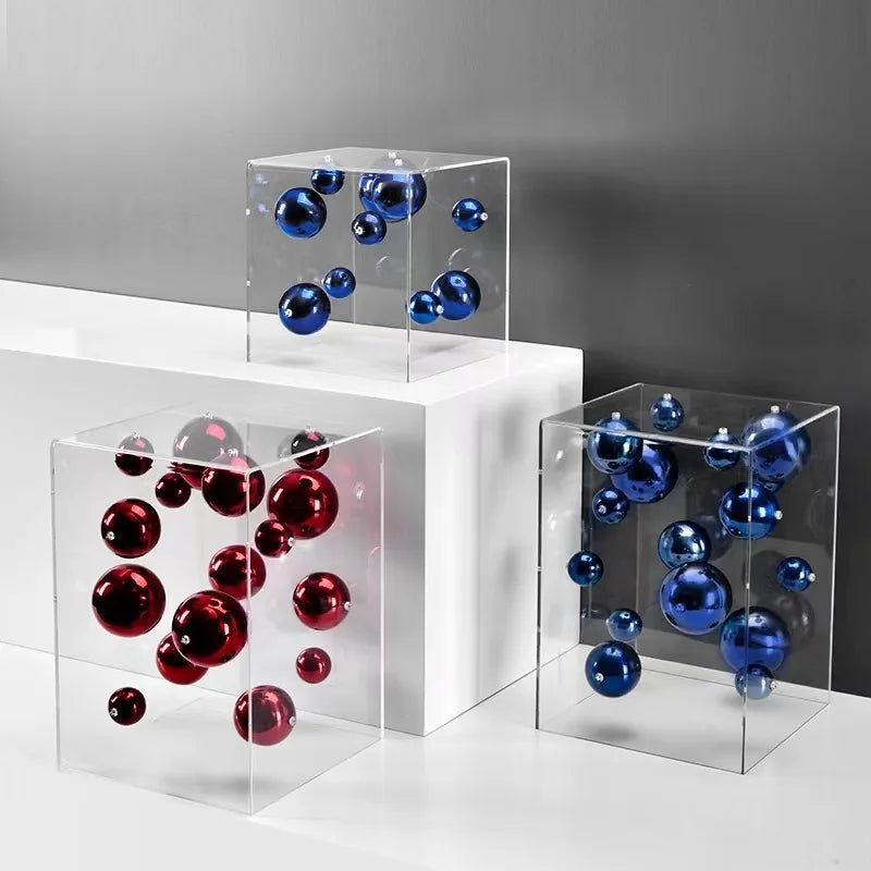 Afralia™ Abstract Metal Ball Artworks in Transparent Acrylic Container Boxes