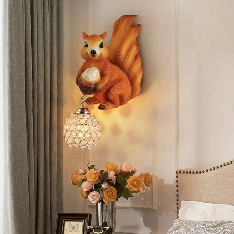 Afralia™ Cute Squirrel Resin LED Wall Lamps for Home Decor and Lighting