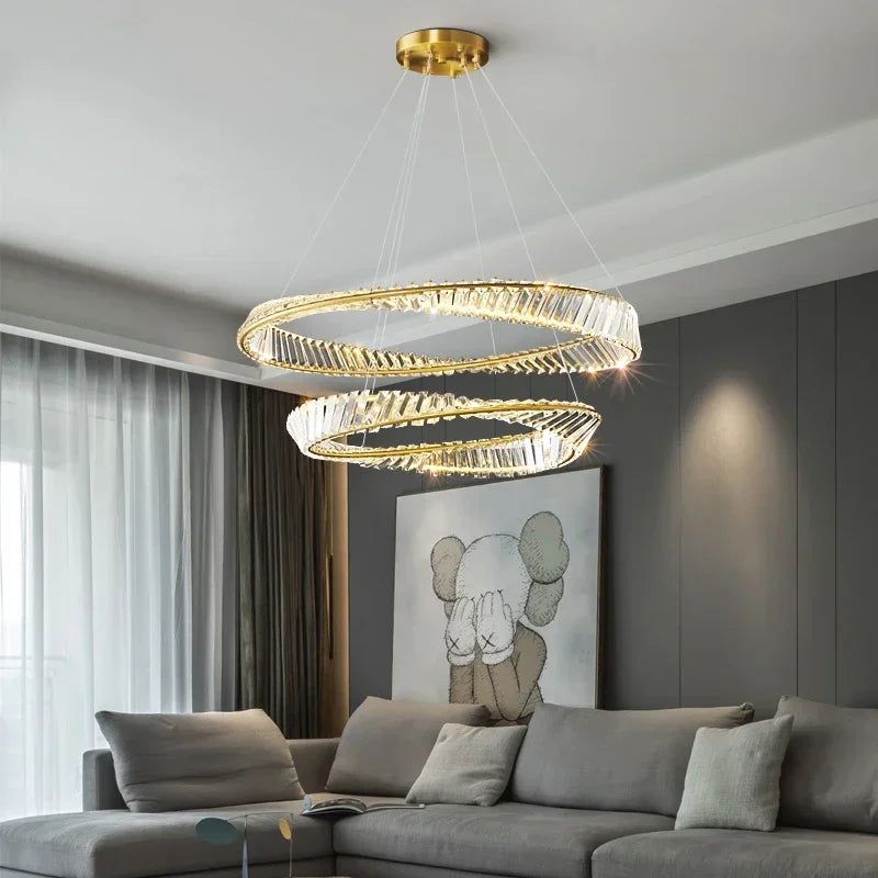 Afralia™ DNA Spiral Crystal Chandelier LED Ring Design for Luxury Living Room