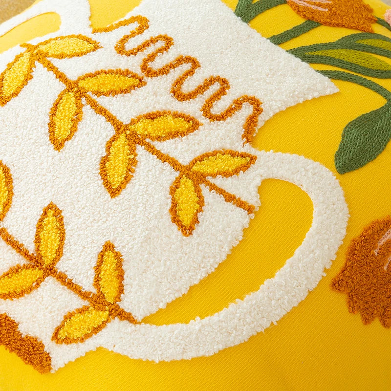 Afralia™ Elegant Yellow Vase Flower Cushion Cover - 45x45cm