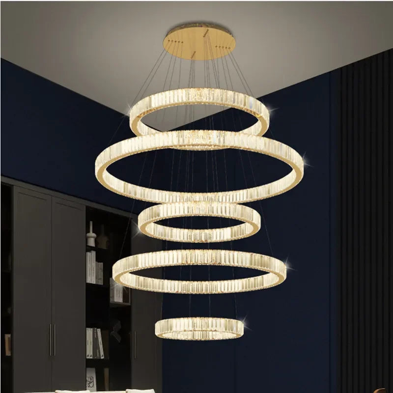 Afralia™ Luxury K9 Crystal Pendant Lights | Dimmable LED Circles Hanging Lamp