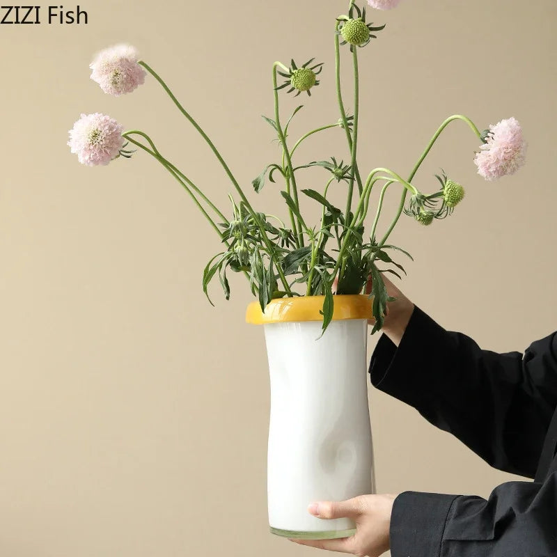 Afralia™ White Glass Vase Hydroponics Plant Pots | Table Floral Decor Vase