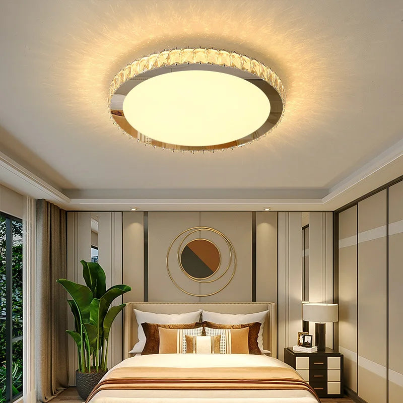 Afralia™ Crystal Round Ceiling Lamp: Nordic Light Luxury LED Home Lighting for Bedroom and Living Room