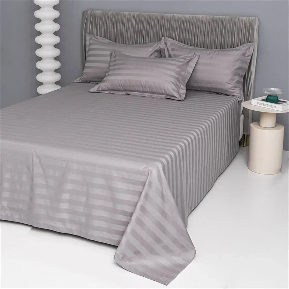 Afralia™ Nordic Grey Stripes Egyptian Cotton Bedlinens Set for Queen King Size