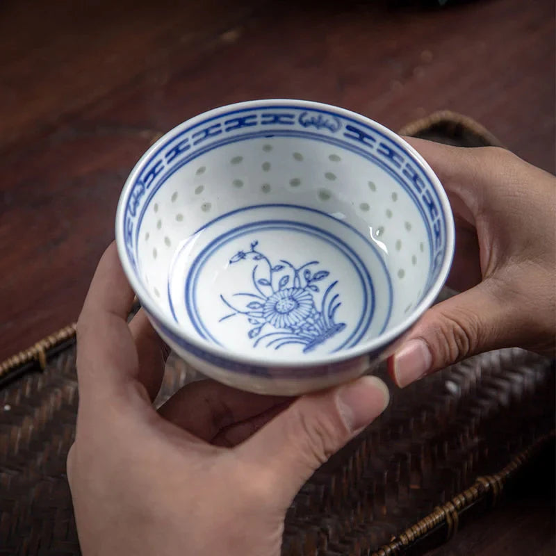 Afralia™ Chinese Orchid Dragon Bowl - Traditional Blue and White Porcelain Dessert Rice Bowl