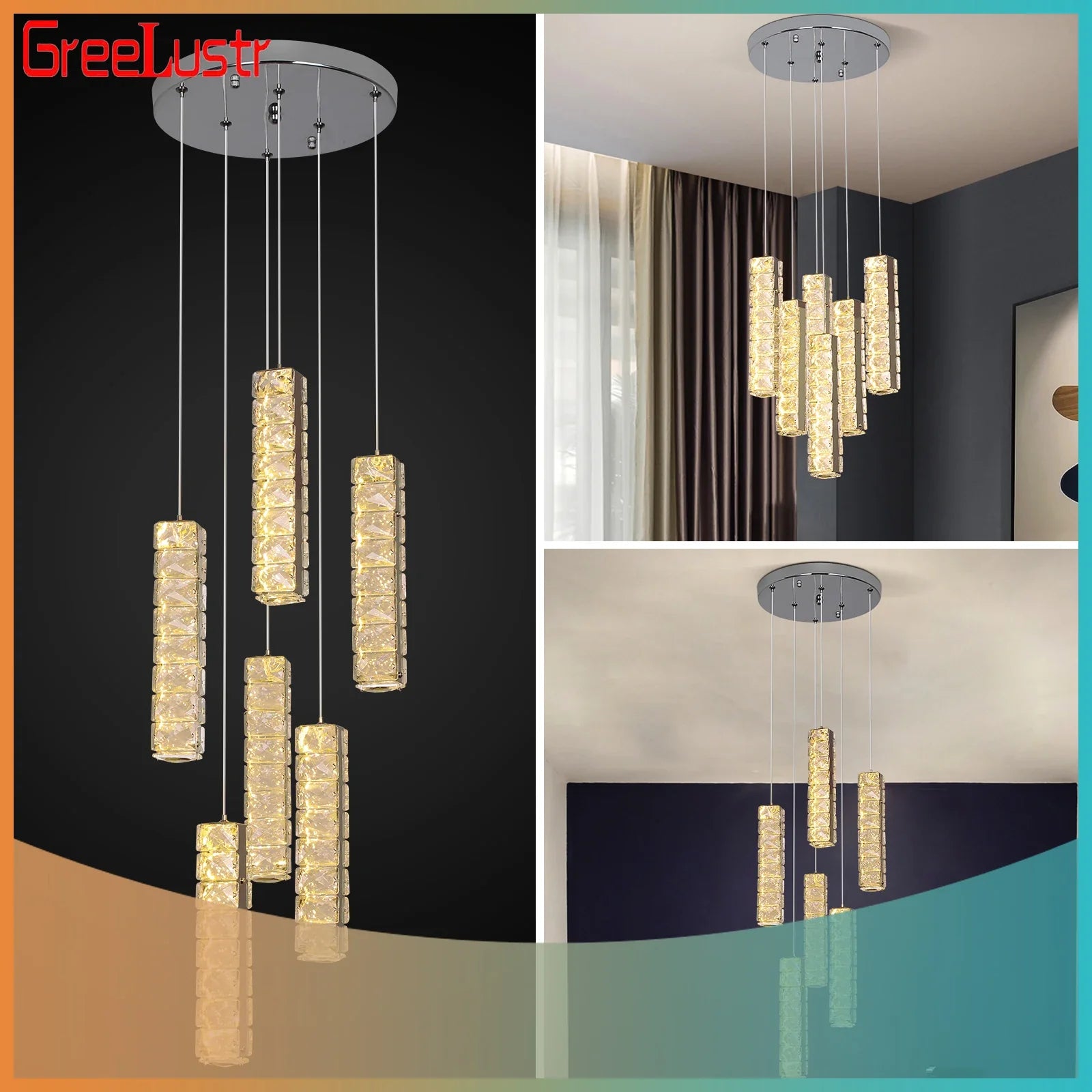 Afralia™ Modern K9 Crystal Chandelier Pendant Light for Living Dining Room Home Decor