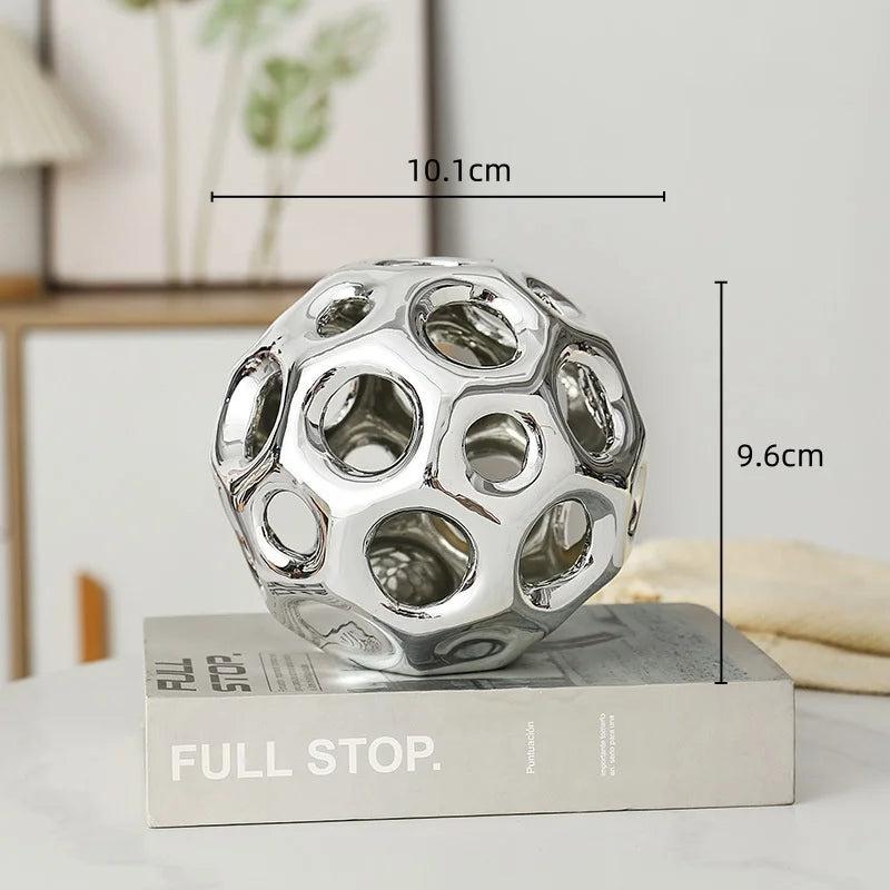 Afralia™ Geometric Golden Hollow Abstract Sphere Sculpture Decor for Home