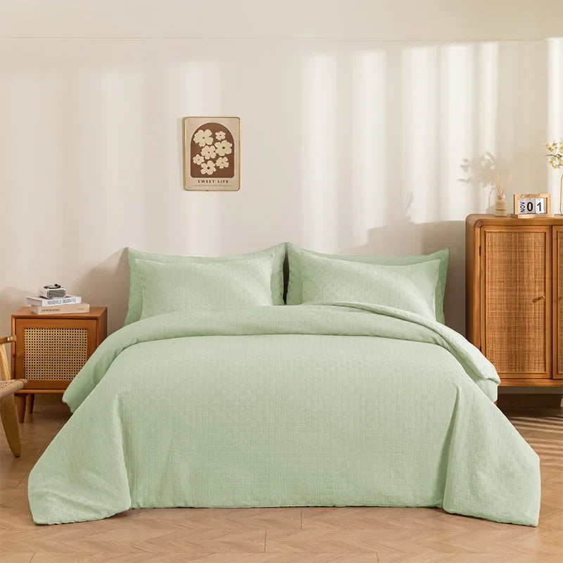 Afralia™ Waffle Grid Queen Duvet Set: Soft, Breathable, Durable Comforter with Pillowcase - Spring/Autumn