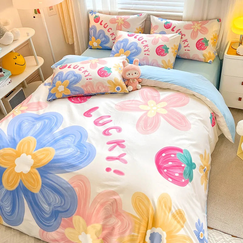 Afralia™ Flower Single Double Bedding Set Full Size Cotton Duvet Cover High Quality Quilt Cover Set