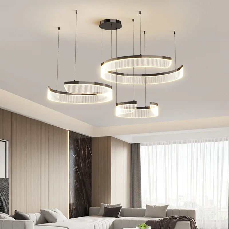 Afralia™ Modern Acrylic LED Semicircle Pendant Light Chandelier for Living Room and Bedroom