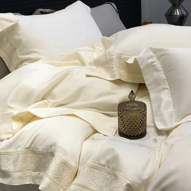 Afralia™ Luxury Embroidered Wide Edge Bedding Set: Duvet Cover, Bed Sheet, Pillowcase (4Pcs)