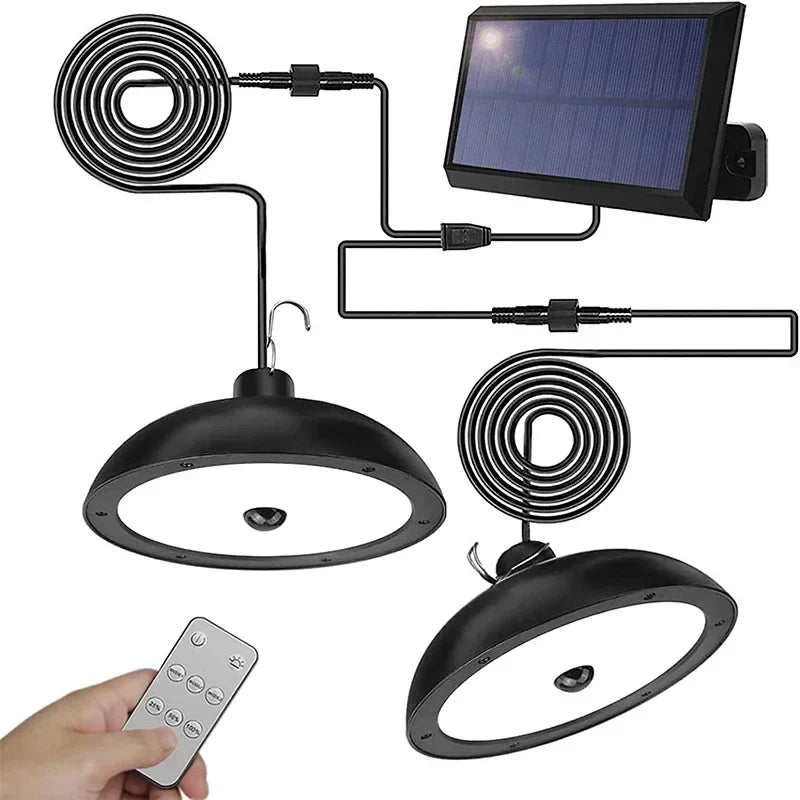 Afralia™ Solar Outdoor Chandelier: Waterproof LED Double-head Pendant Light with Remote Control