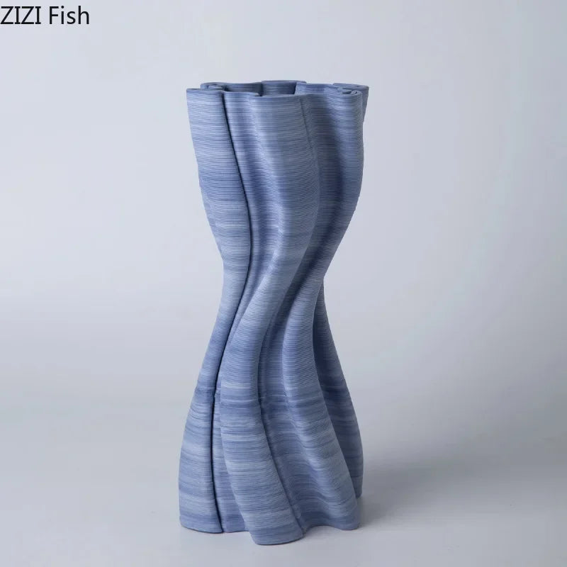 Blue Stripes Ceramic Vase, Afralia™ Twist Knot Design, Creative Floral Table Decor