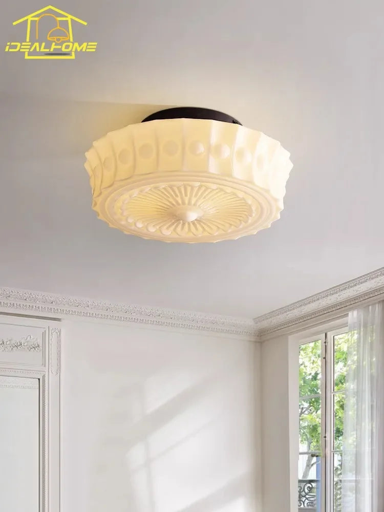 Afralia™ Cream Glass LED Ceiling Light Retro Medieval Style Home Decor