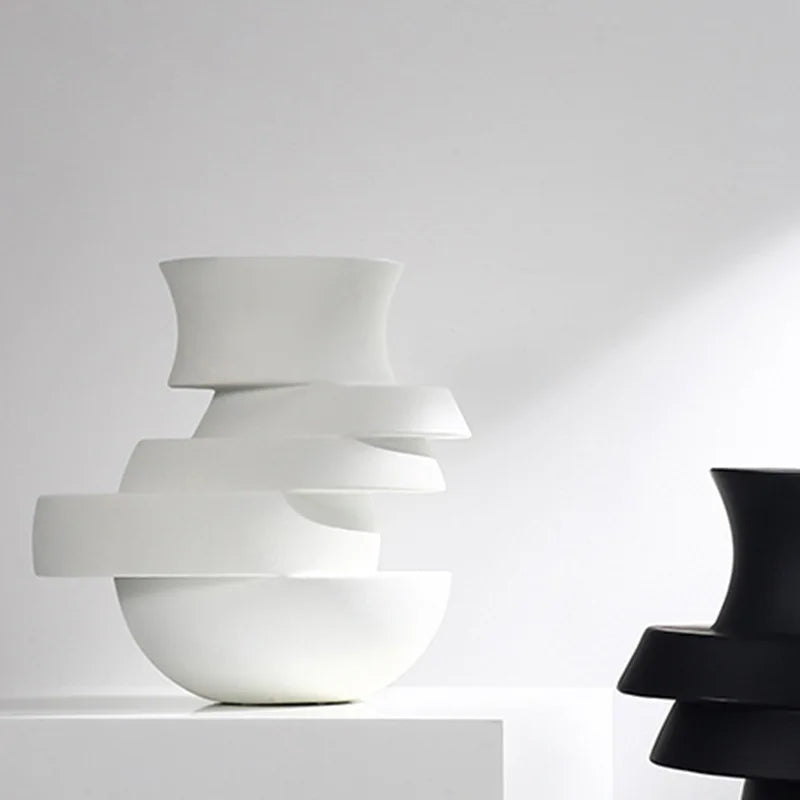 Afralia™ Geometric Monochrome Vase Resin Art Decoration Home Accessories