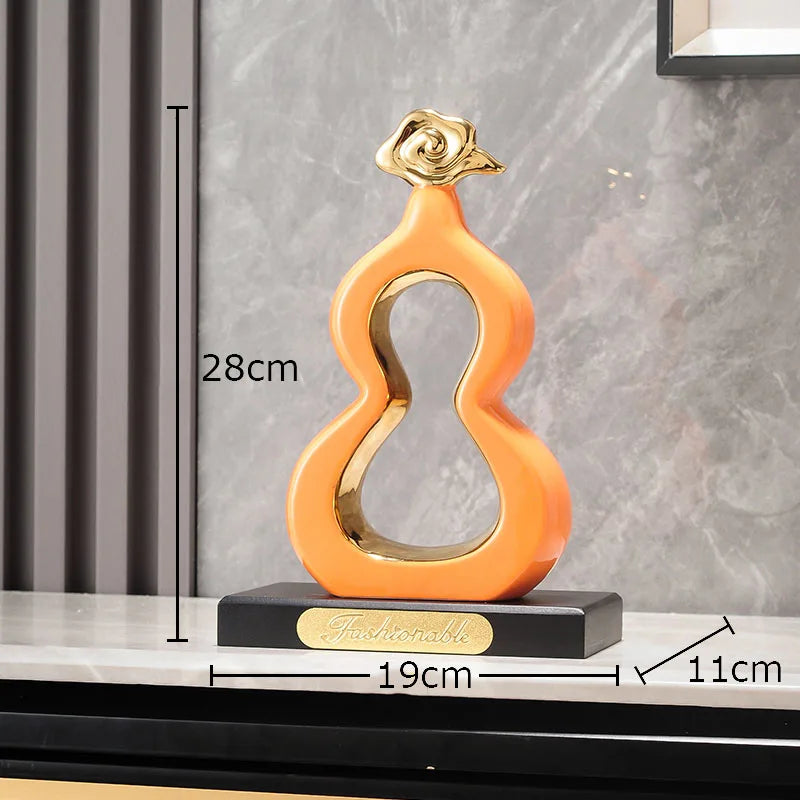 Afralia™ Gold Gourd Ceramic Sculpture Desk Decor Porcelain Crafts Room Ornaments