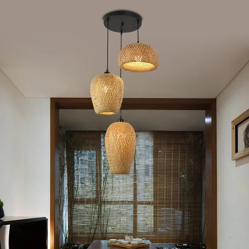 Afralia™ Rattan Chandeliers: Handmade Bamboo Lantern Pendant Lights with LED Bulb