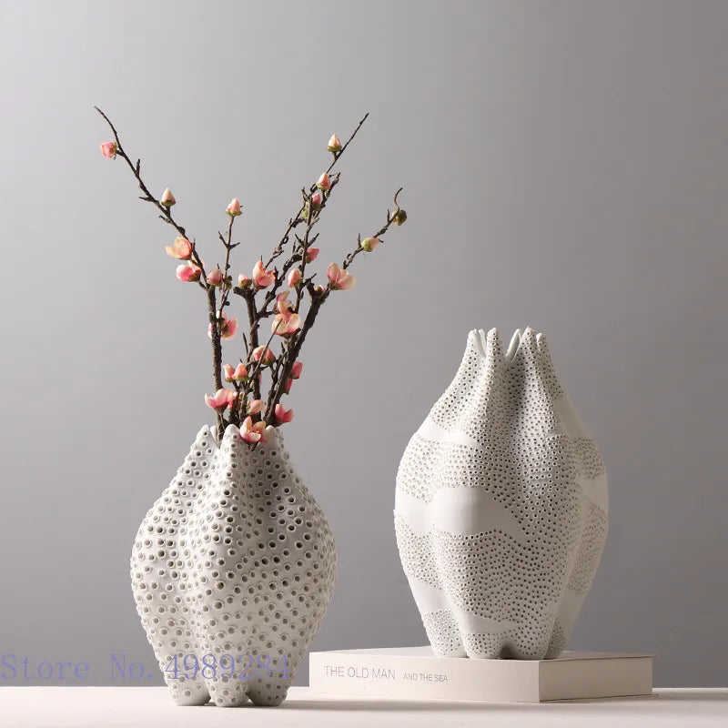 Afralia™ Dot Pattern Ceramic Vase: Handmade Abstract Geometric Home Decoration