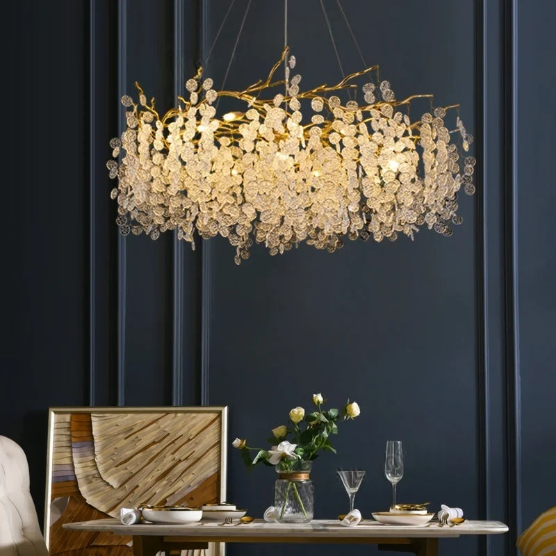 Afralia™ Luxe Crystal Ceiling Chandelier for Living Room - LED Indoor Lighting
