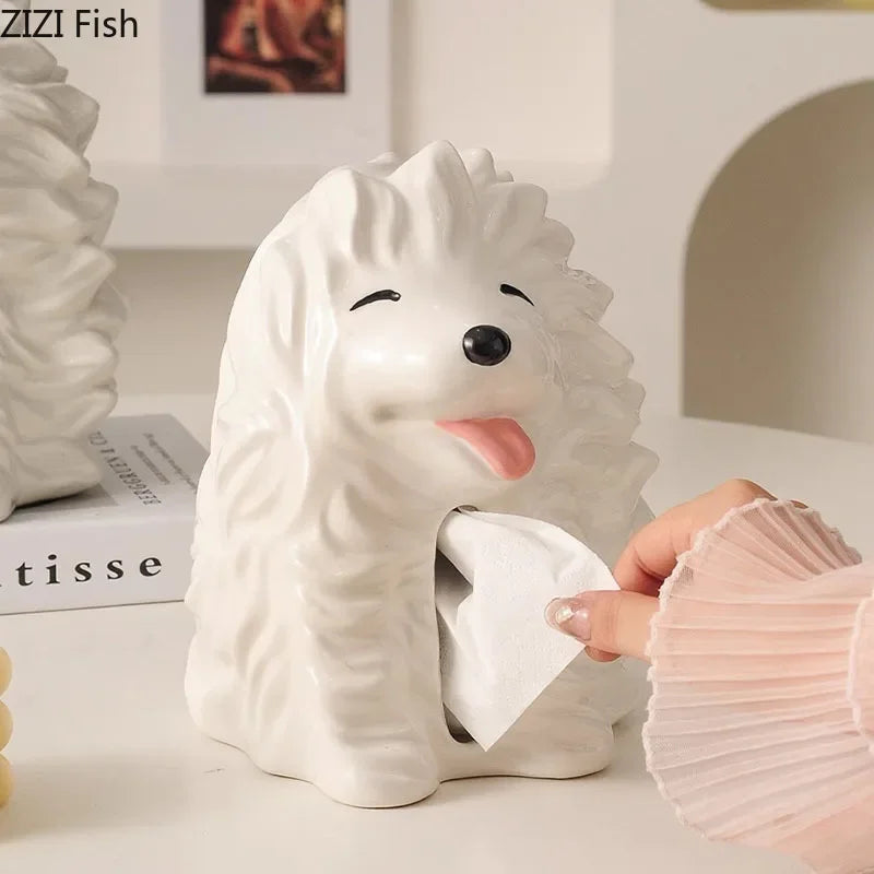 Afralia™ Cartoon Puppy Tissue Box: Cute Animals Ceramic Desk Decoration & Paper Towel Case