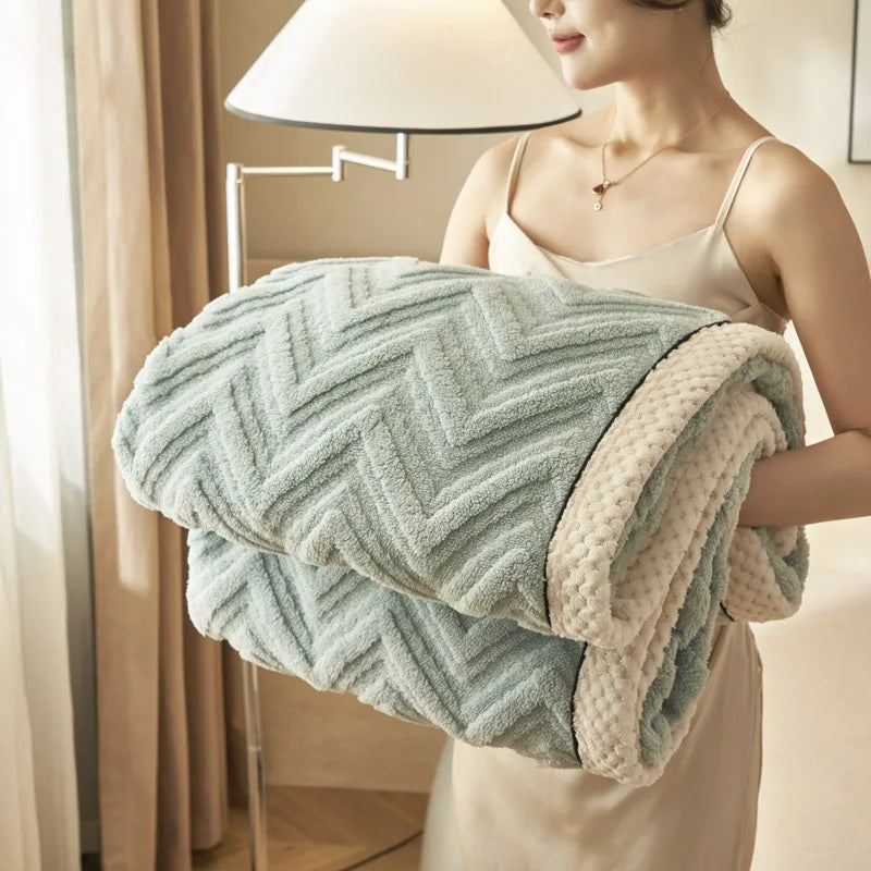 Afralia™ Luxury Coral Fleece Jacquard Blanket - Versatile & Cozy Three-Layer Plush Bedding