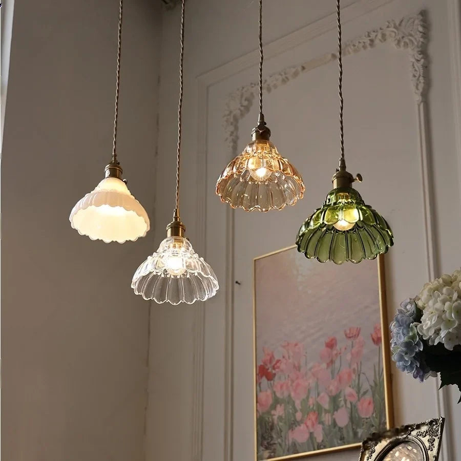 Afralia™ Modern Copper Flower Glass Wall Light with Pull Chain