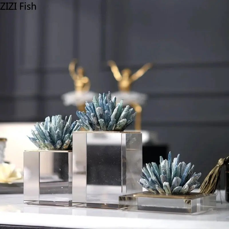 Afralia™ Crystal Flower Marble Base Sculpture: Modern Artwork for Living Room Decor