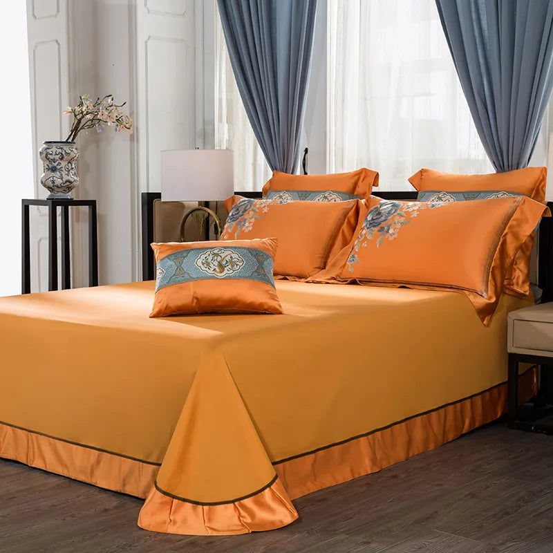 Afralia™ 200S Embroidery Egyptian Cotton Bedding Set - Queen King Linens