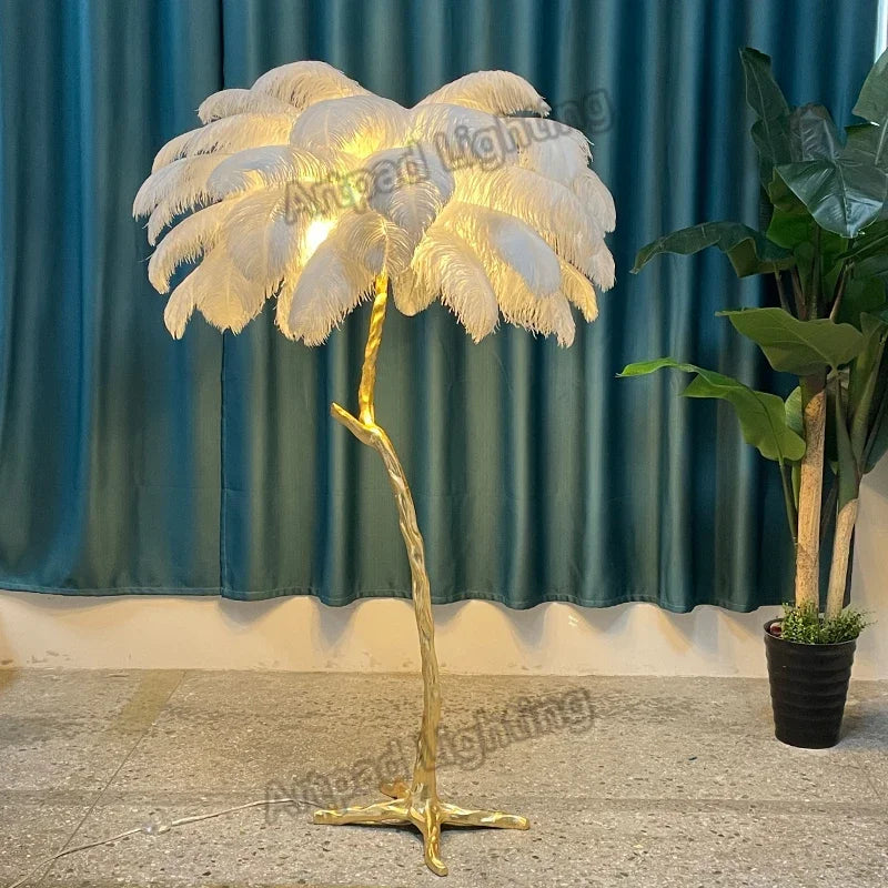 Afralia™ Ostrich Feather Floor Lamp Modern LED Light Fixtures Living Room Bedroom