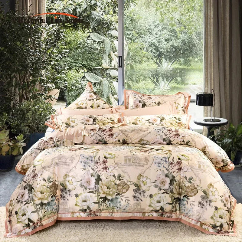 Afralia™ Vintage Floral Jacquard Cotton Wedding Bedding Set with Duvet Cover, Sheet, Pillowcases