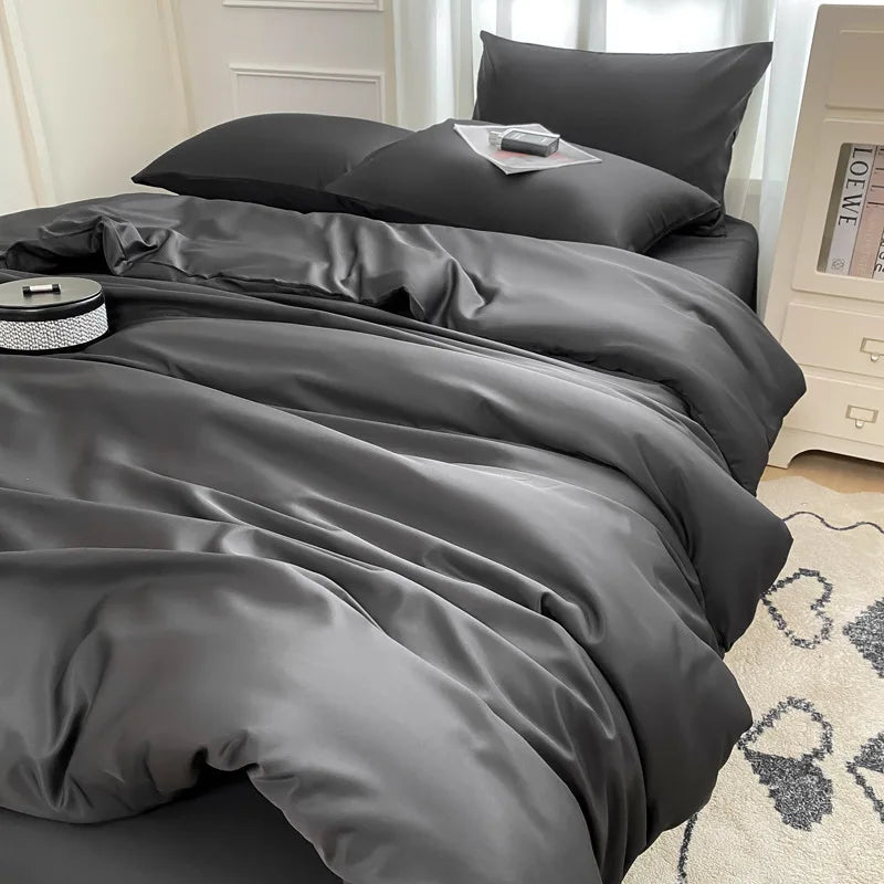 Afralia™ Satin Ice Silk Bedding Set - Double Sided Faux Silk Duvet Cover, Sheet & Pillowcases