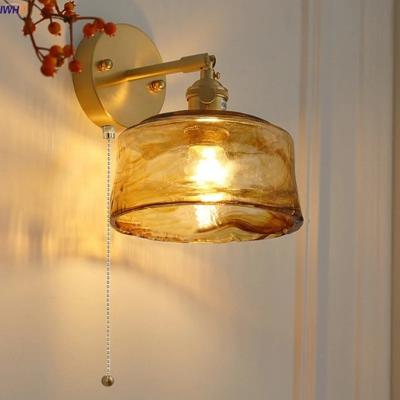 Afralia™ Amber Vintage LED Wall Light Fixture Up Down Rotate Pull Chain Switch