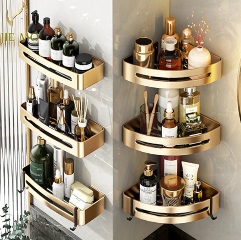 Afralia™ Gold Bathroom Corner Shelf: Wall-Mounted Triangle Storage Rack for Toiletries