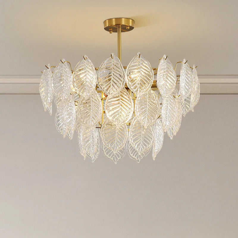 Afralia™ Leaf Glass Chandelier Pendant Light Luxury Dining Room Ceiling Fixture