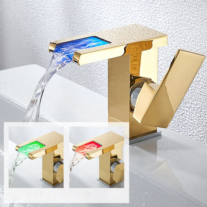 Afralia™ LED Waterfall Basin Faucet Brass Temperature Colors Change Mixer Tap