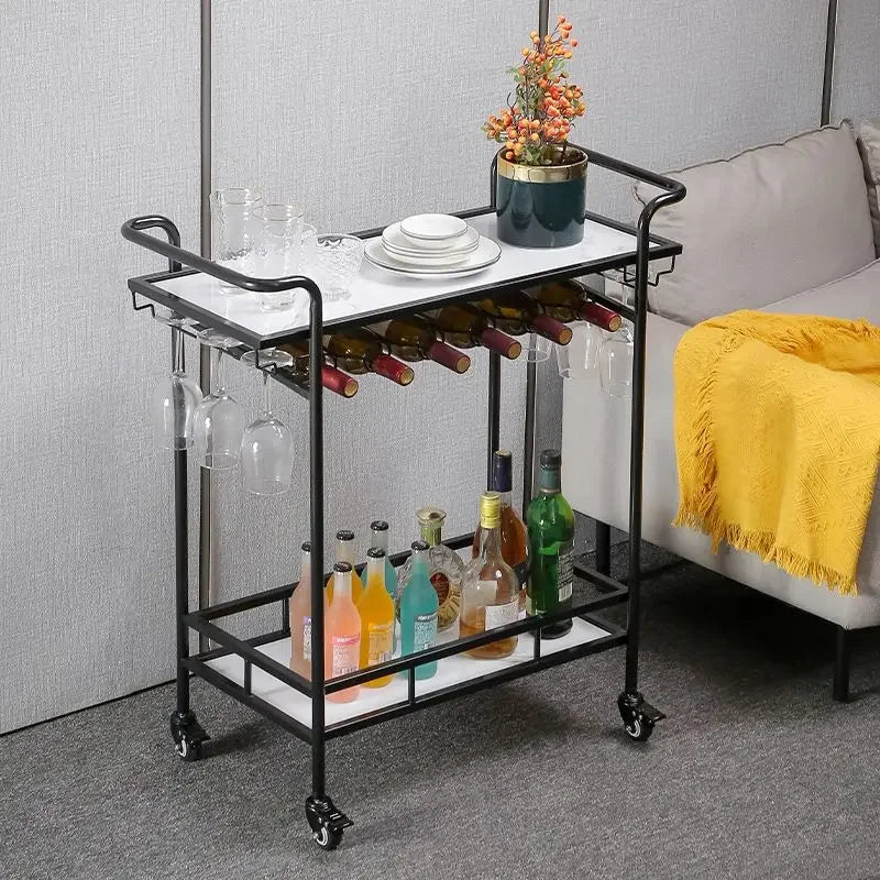 Afralia™ Drinks Trolley Wine Rack Bar Cart Glass Cup Holder Kitchen Dining Black Gold