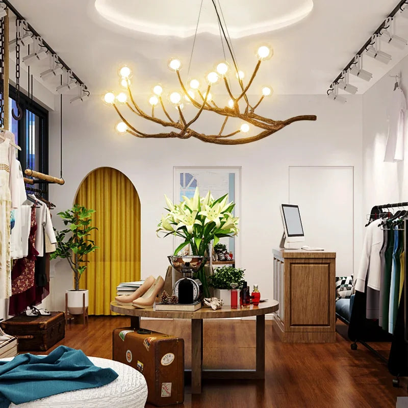 Afralia™ Tree Branches Chandelier Resin LED Pendant Light Luxury Living Room Decoration