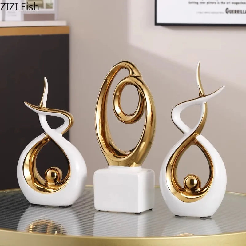 Afralia™ Gold Chain Abstract Ceramic Statue Desk Decoration Ornaments Sculpture Aesthetics