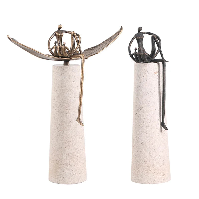 Afralia™ Golden Metal Abstract Figure Sculpture Home Decor CraftǀCreative Figurine Ornament