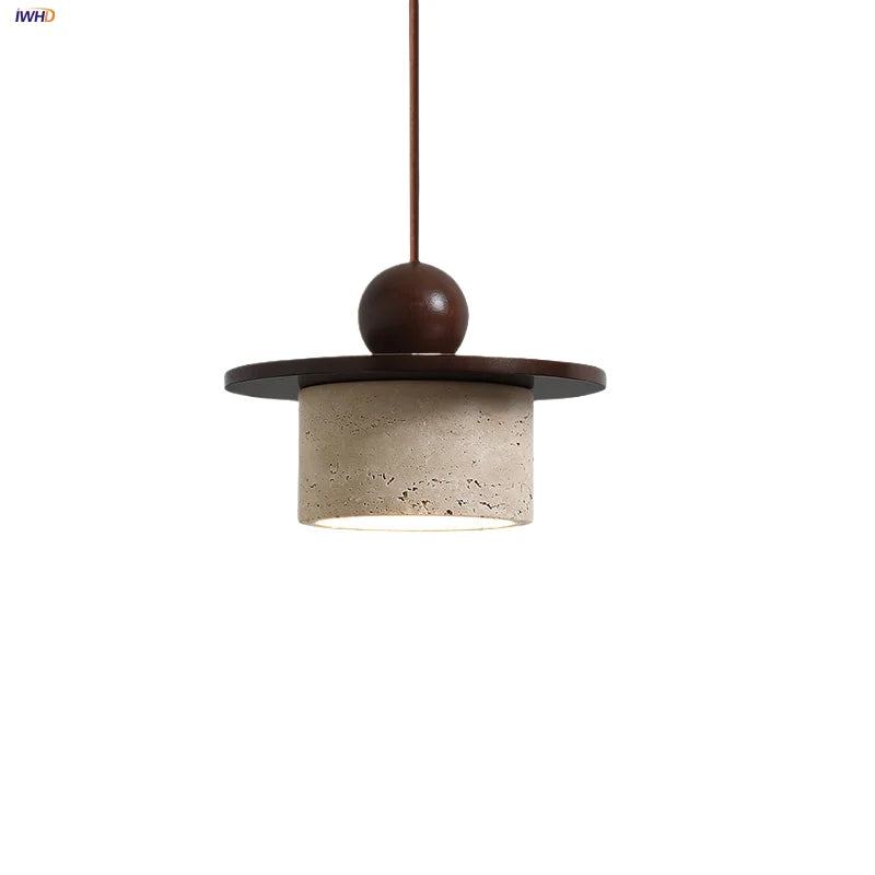 Afralia™ Wood Stone LED Pendant Chandelier Vintage Loft Adjustable Hang Lamp